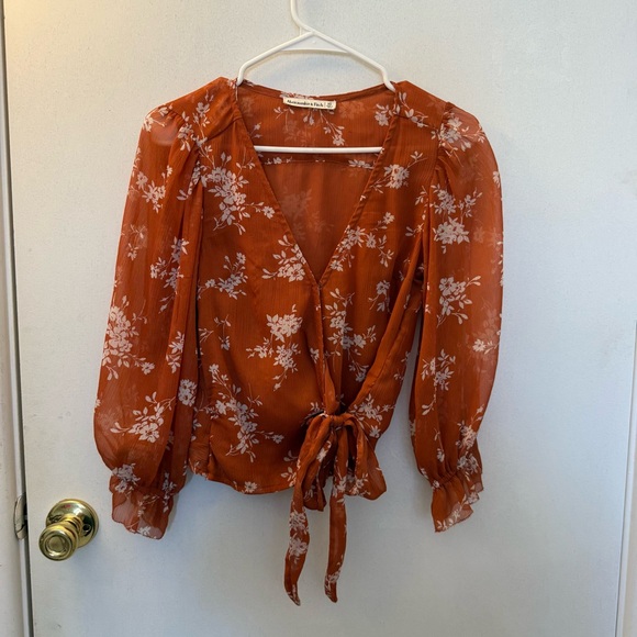 Abercrombie & Fitch Tops - Abercrombie & Fitch Rust Floral Wrap Blouse with Tie